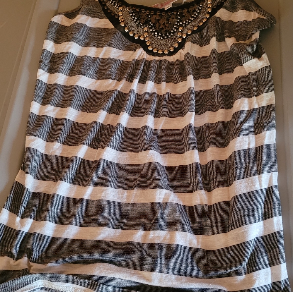 Bohemian style braided striped brass beaded tank  top